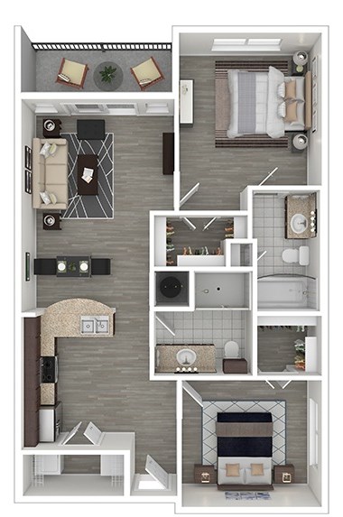Floor plan for 2 beds, 2 baths, 923 sqft